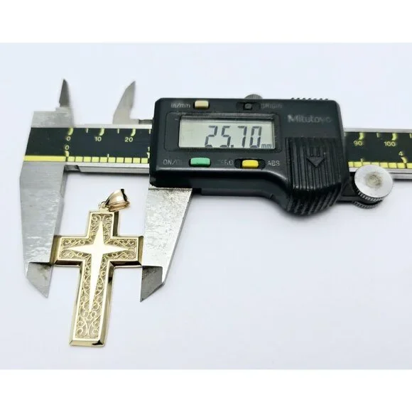Beautiful 14K Karat Solid Yellow Gold Religious Designer Cross Charm Pendant